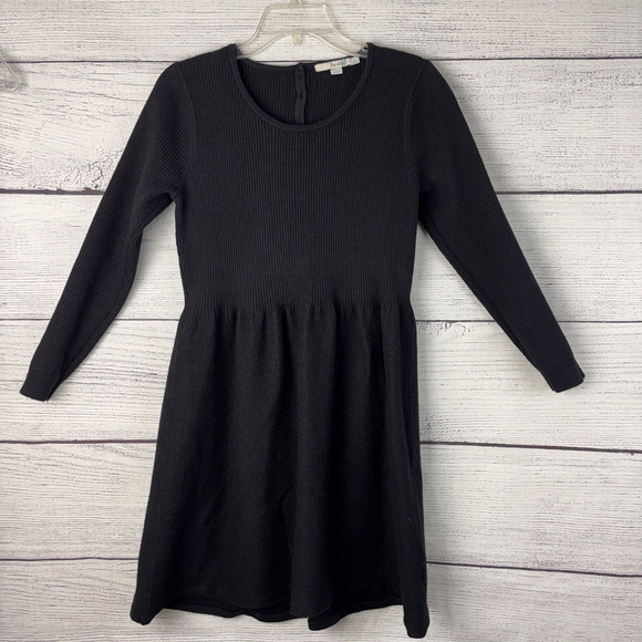 Boden Dresses & Skirts - Boden Black Wool Blend Knit Fit & Flare Dress Sz 12 Long Sleeve Back Button Rib